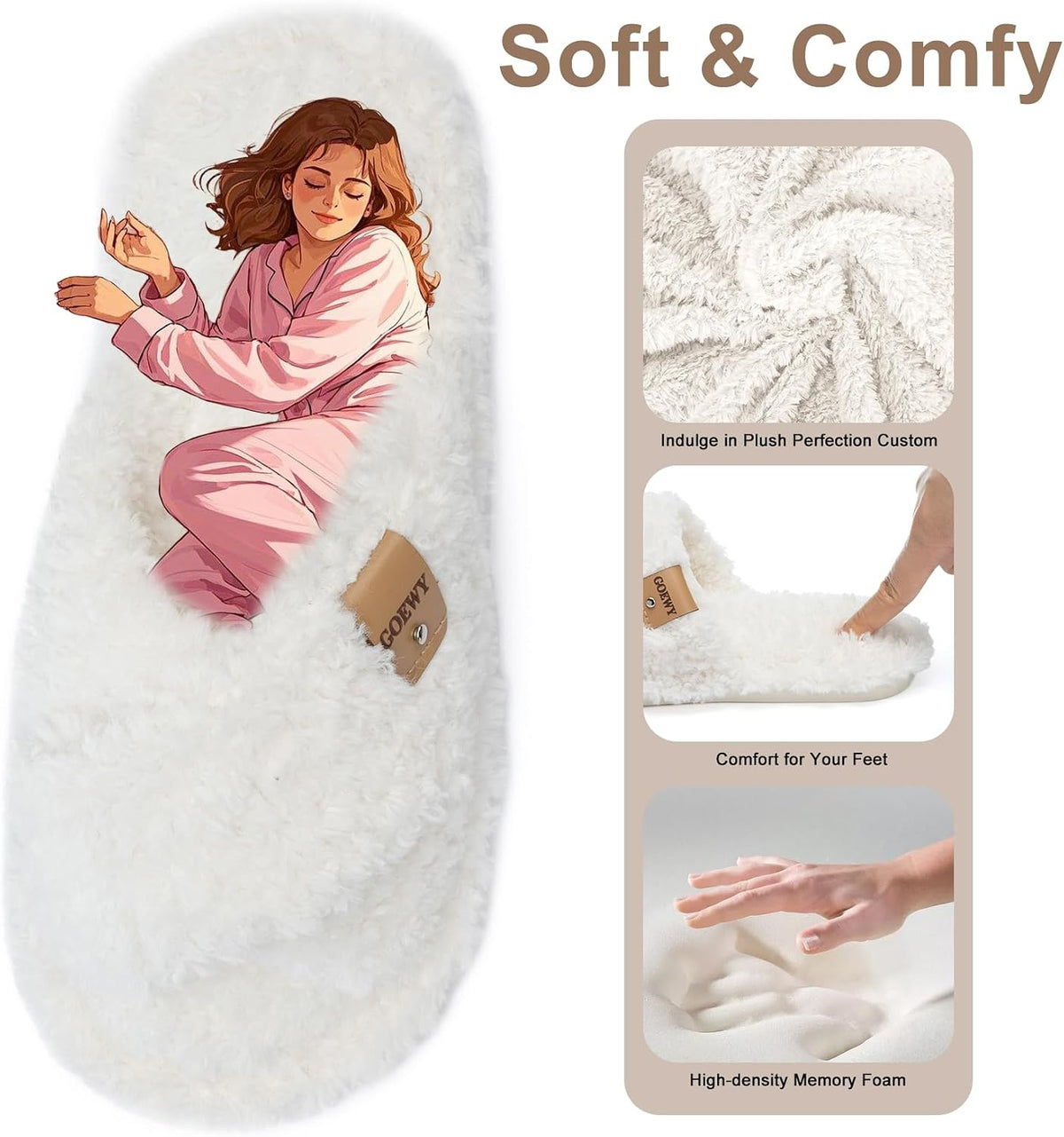 GOEWY Fuzzy Open Toe Slippers for Women Cozy Memory Foam House Shoes Indoor