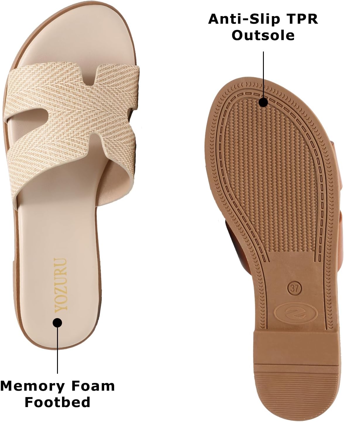 Yozuru Womens Flat Sandals Dressy Summer Slides Comfortable Leather Sandals