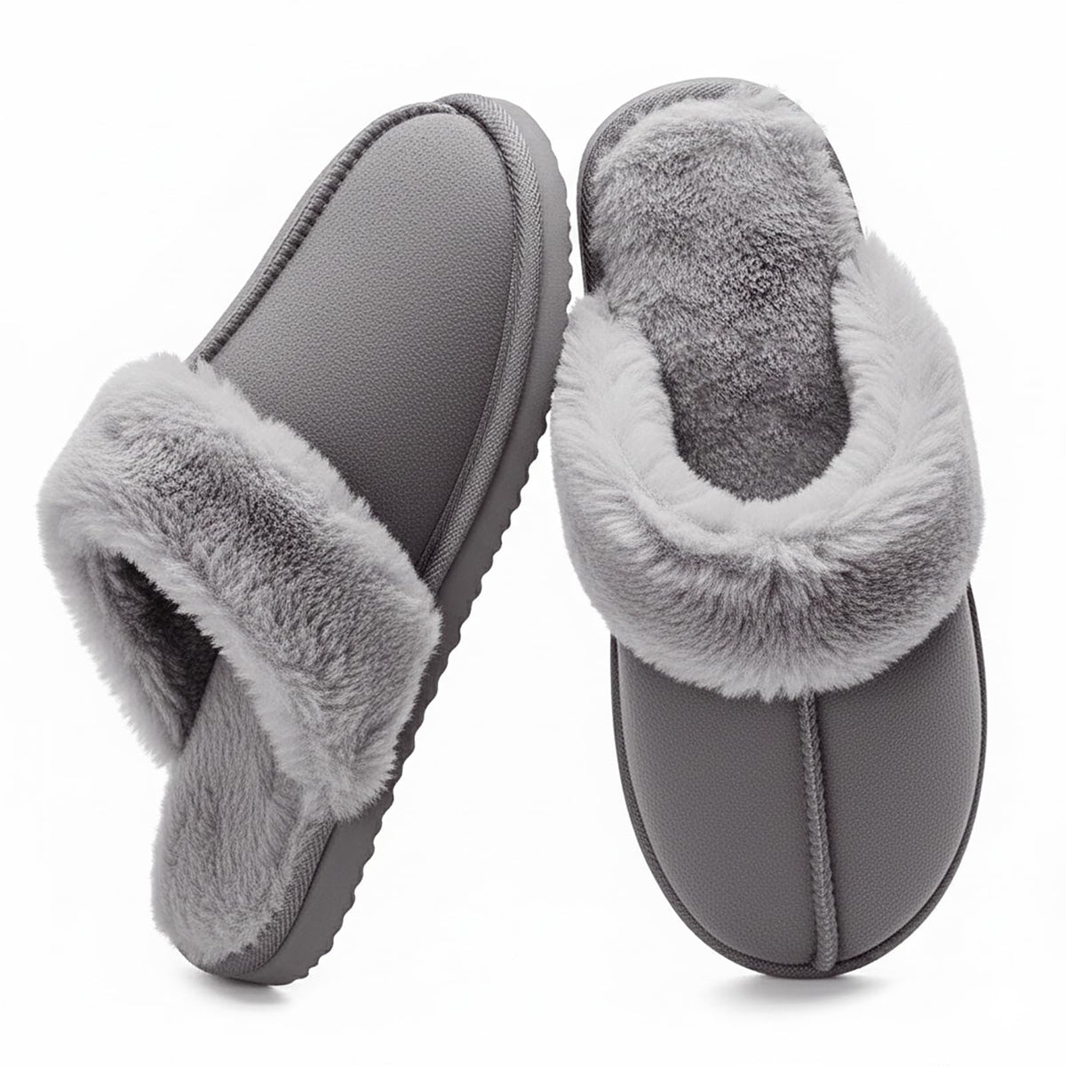 OOW Fuzzy Slippers for Women Cozy Faux Fur House Shoes Memory Foam Slippers
