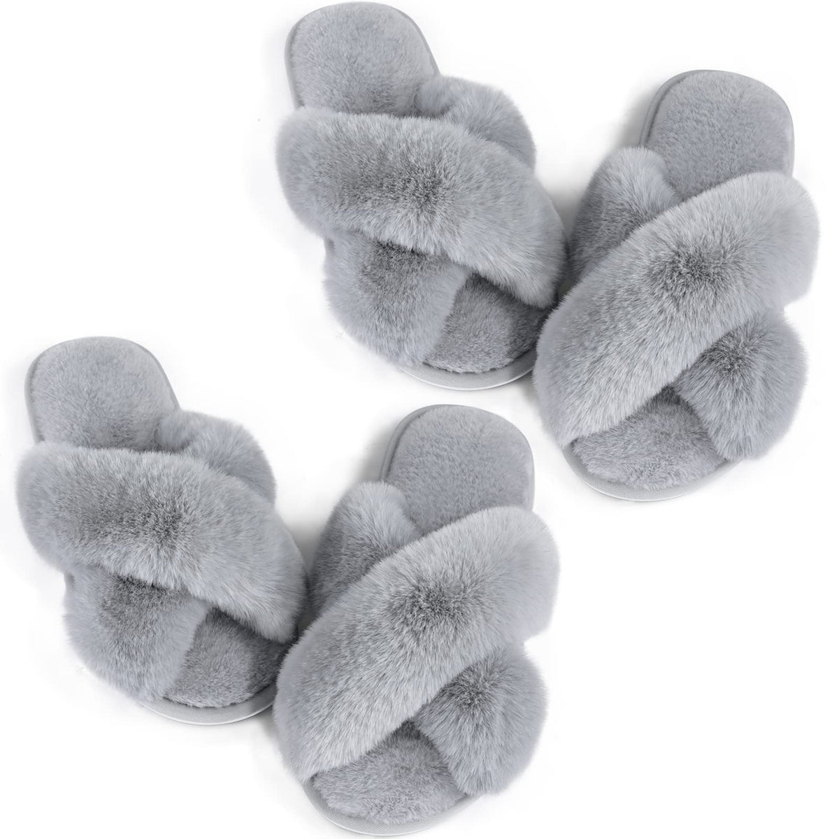 Ankis Womens Fuzzy Cozy Comfy Soft Slippers - 2Pair Fluffy Furry House Slippers Plush Home Ladies Gifts Memory Foam, Cross Band, Open Toe，Indoor/Door Bride Slipper Slides Wedding Ladies Shoes