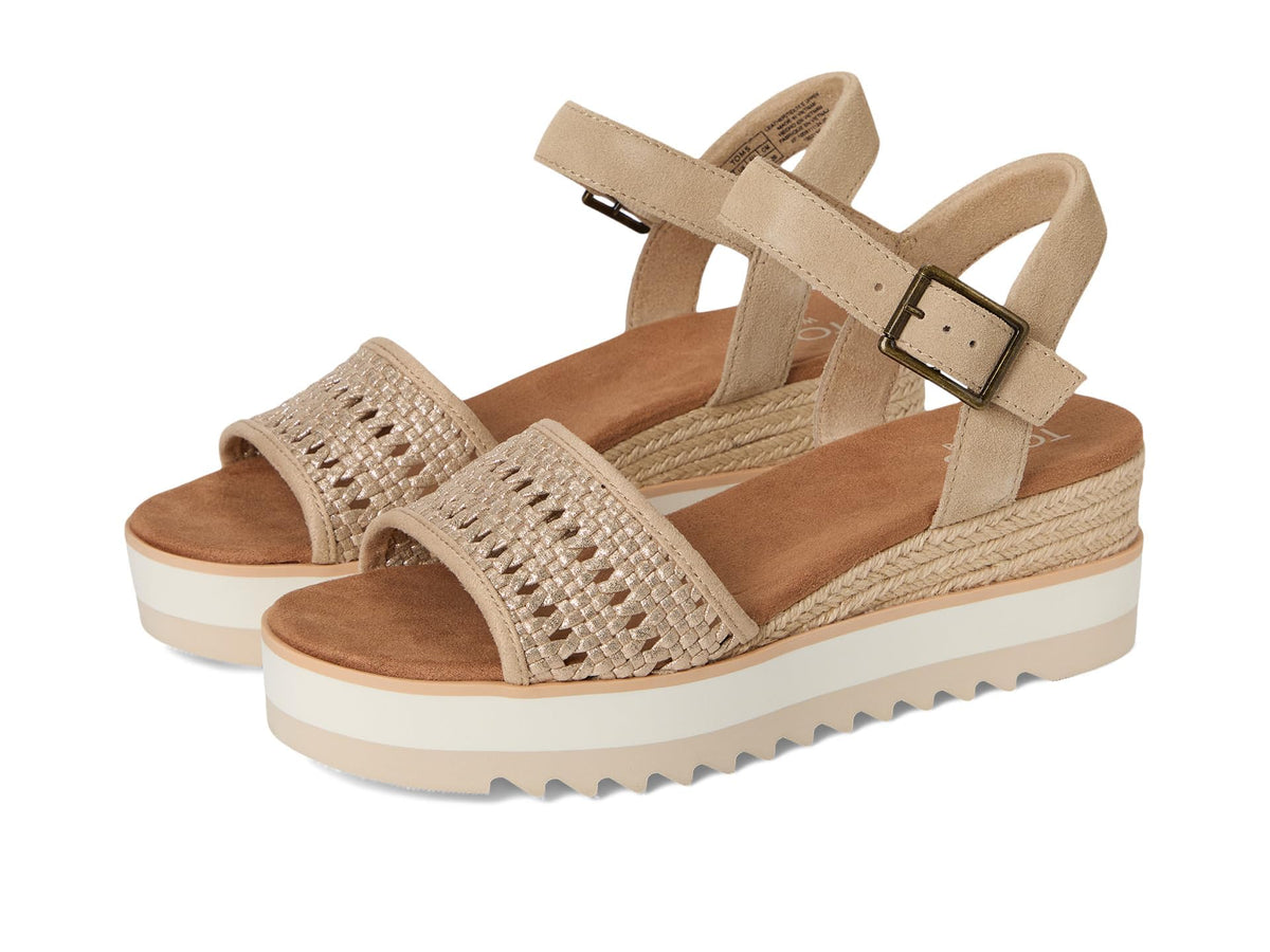 TOMS Women's Diana Wedge Heel Sandal, Leather Upper, Rope-Wrapped Midsole, Adjustable Strap, Buckle, OrthoLite Insole