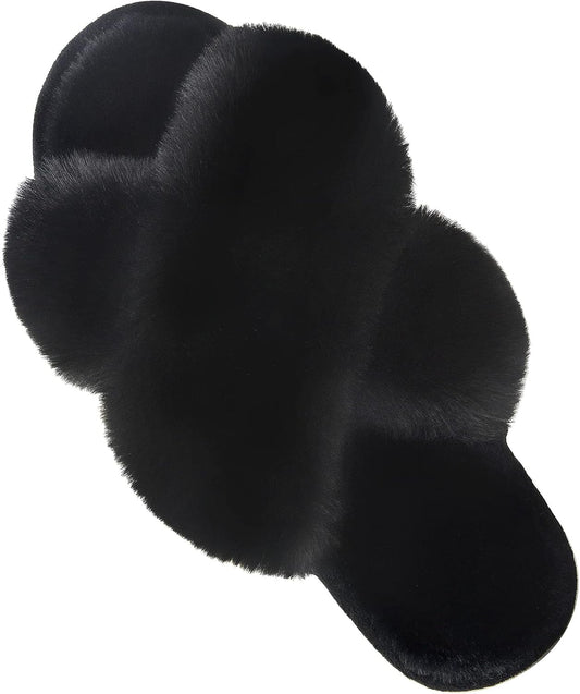 Parlovable Women's Cross Band Slippers Fuzzy Open-Toe Memory Foam