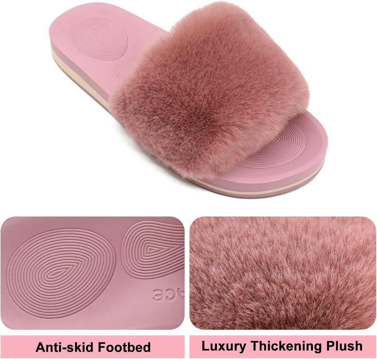 COFACE Womens Slippers with Arch Support Comfy Open Toe Fuzzy Woman House Shoes Plantar Fasciitis Orthotic Ladies Slippers Indoor