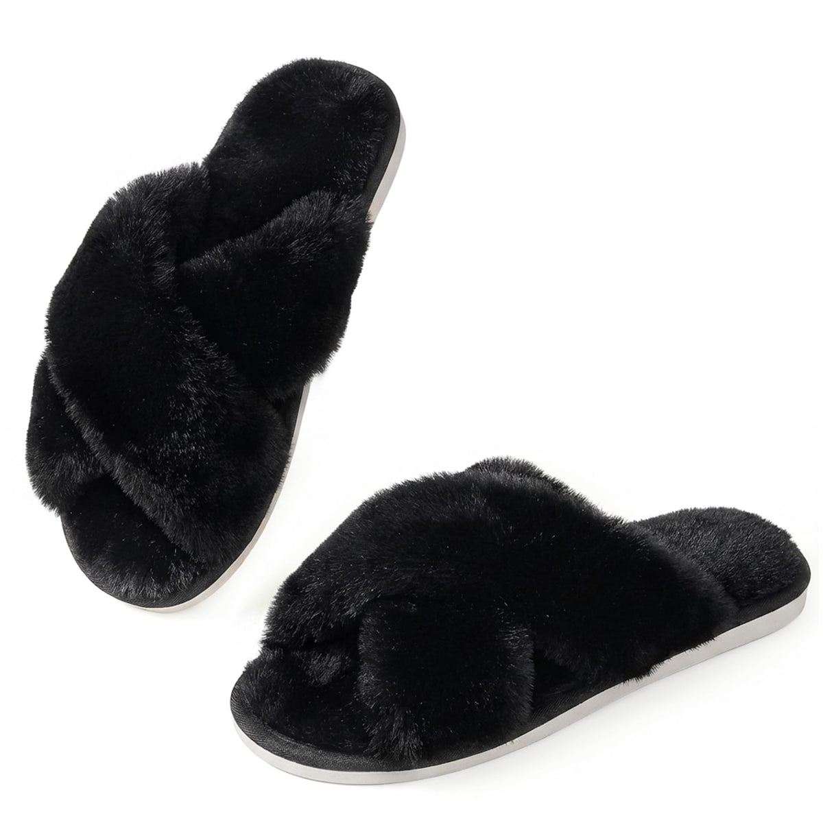 Ankis Memory Foam Fuzzy Slippers for Women,Open Toe House Shoes