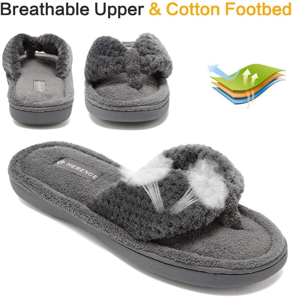CIOR Women's Cozy Memory Foam Spa Thong Flip Flops House Indoor Slippers Plush Gridding Velvet Lining Clog Style-U1MTW017-0716