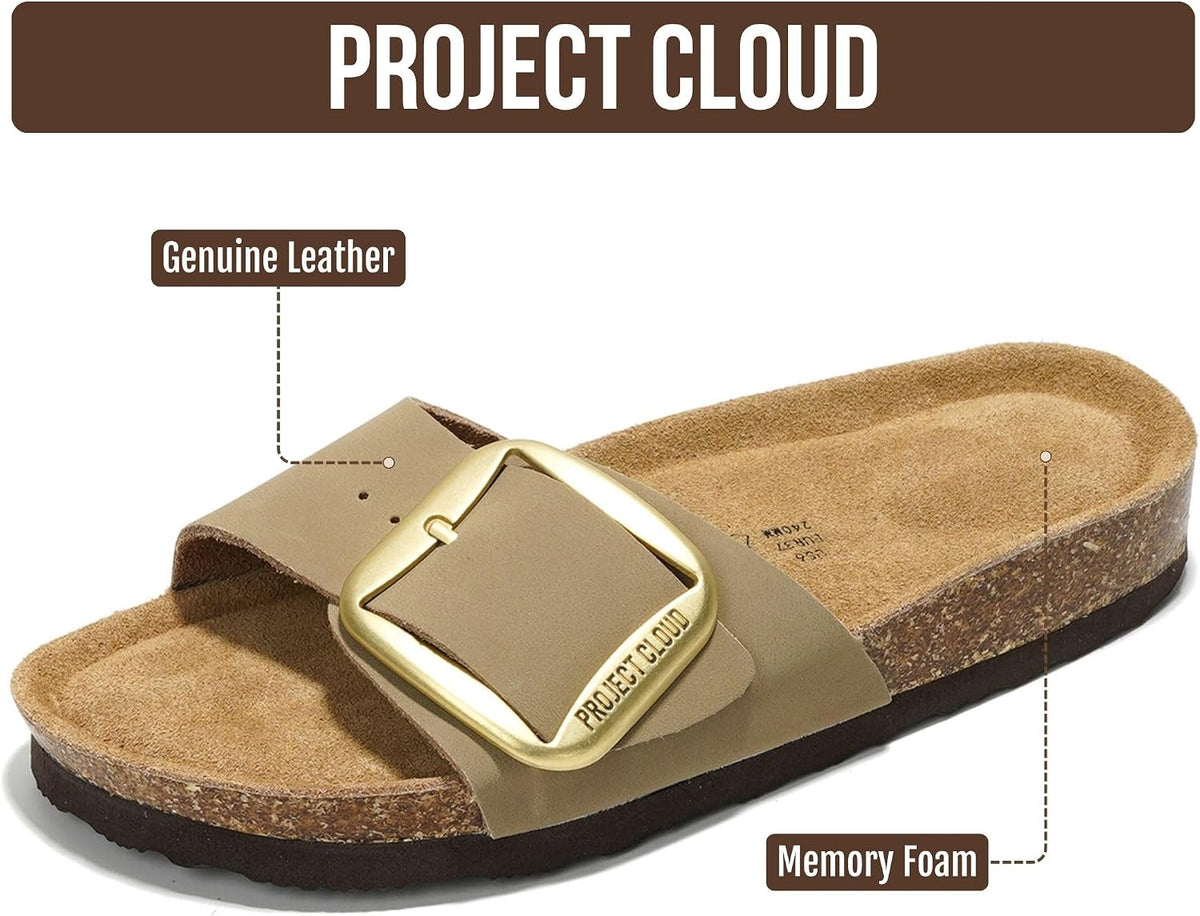 Project Cloud 100% Genuine Leather Sandals Women Comfortable Womens Slides