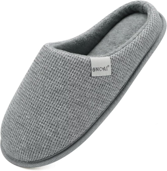 ONCAI Women's House Slippers, Cushion Memory Foam Waffle Upper Home Comfortable Warm Winter Cozy Soft Lightweight Indoor Best House Shoes Non-slip Rubber Sole US Size 5-11
