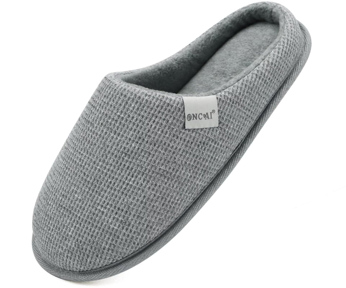 ONCAI Women's House Slippers, Cushion Memory Foam Waffle Upper Home Comfortable Warm Winter Cozy Soft Lightweight Indoor Best House Shoes Non-slip Rubber Sole US Size 5-11