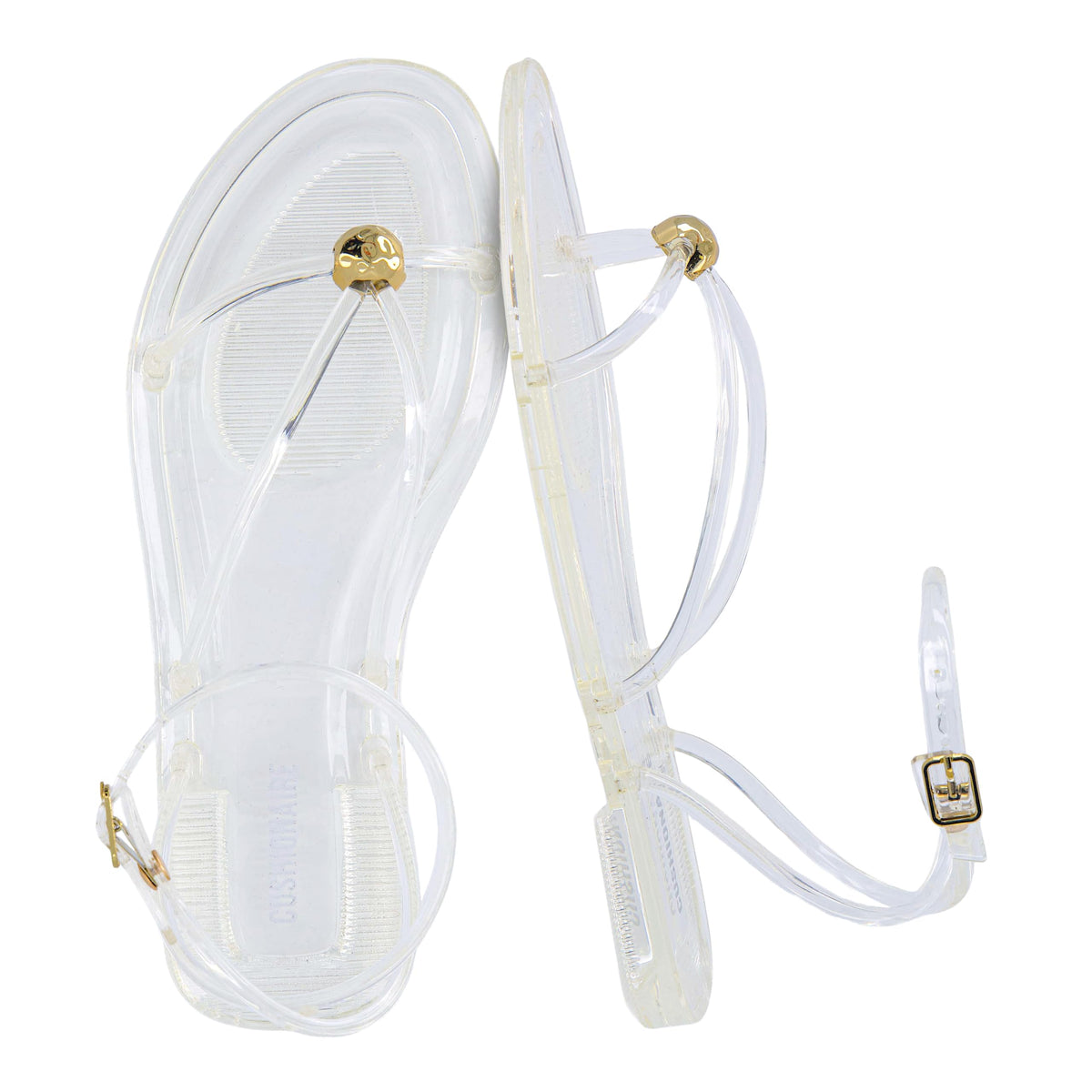 CUSHIONAIRE Vita Jelly Sandals for Women, Casual Lightweight Womens Strappy Sandals with Adjustable Buckle Strap and Gold Hardware Accent