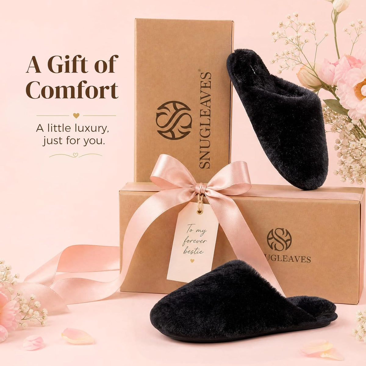 Snug Leaves Women's Fuzzy Scuff Slippers Memory Foam Non-slip House Shoes