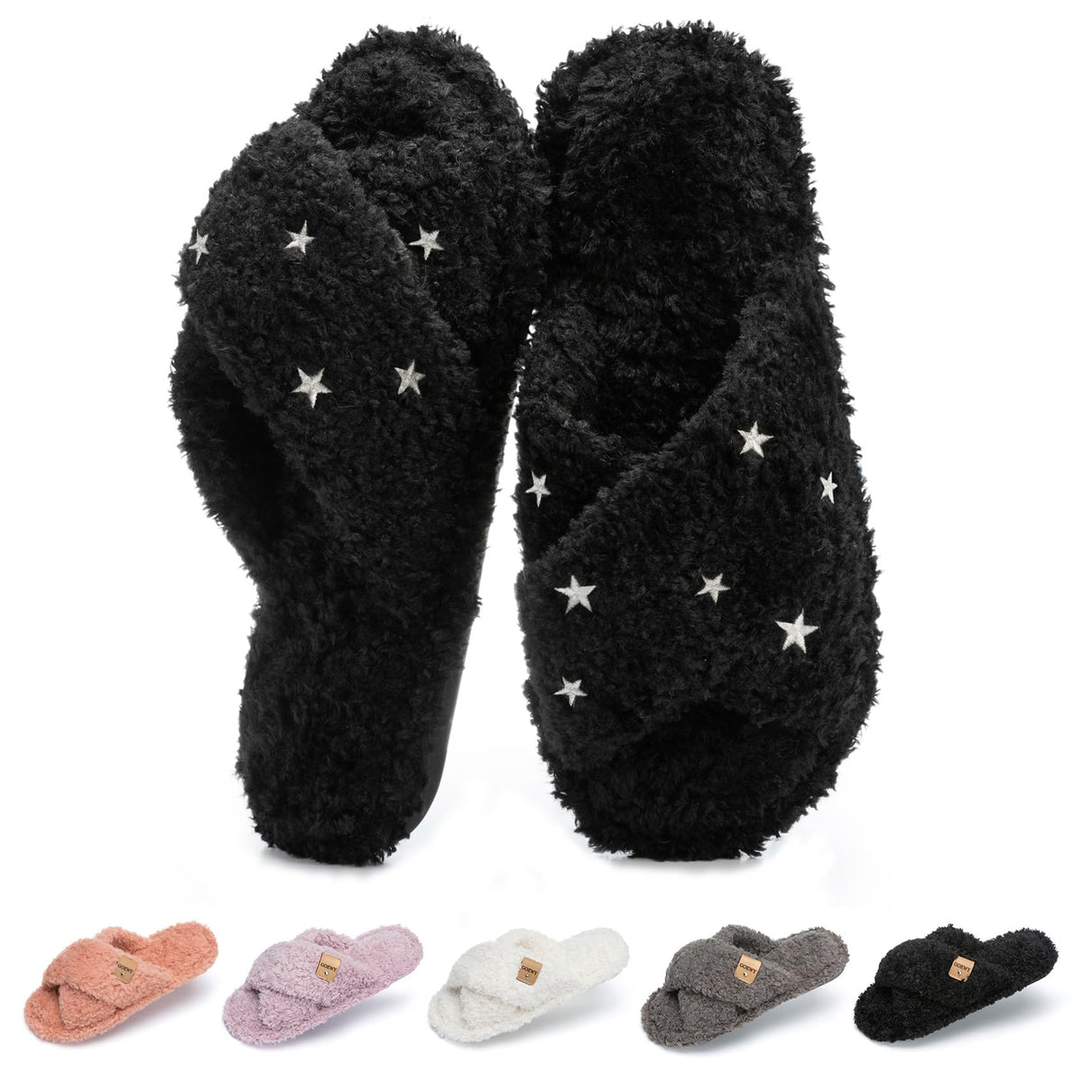 GOEWY Fuzzy Open Toe Slippers for Women Cozy Memory Foam House Shoes Indoor