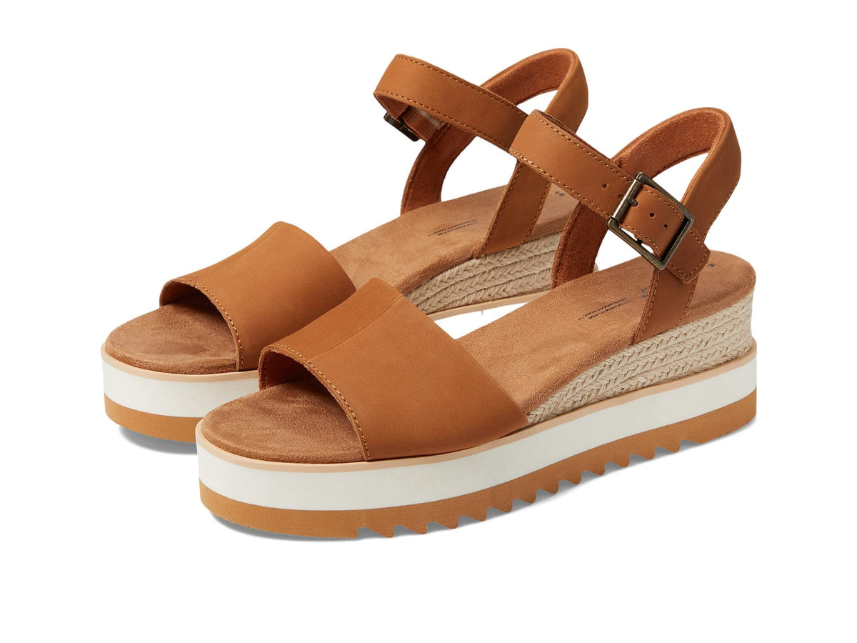TOMS Women's Diana Wedge Heel Sandal, Leather Upper, Rope-Wrapped Midsole, Adjustable Strap, Buckle, OrthoLite Insole