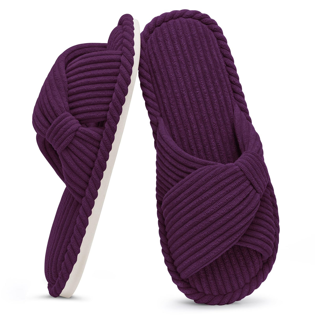 Evshine Summer House Slippers for Women Corduroy Open Toe Indoor Slippers