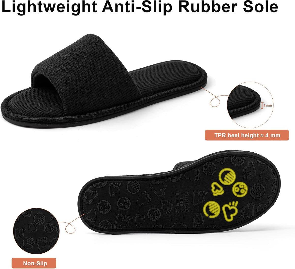 Women's Open Toe House Slippers Breathable Waffle Fabric Memory Foam