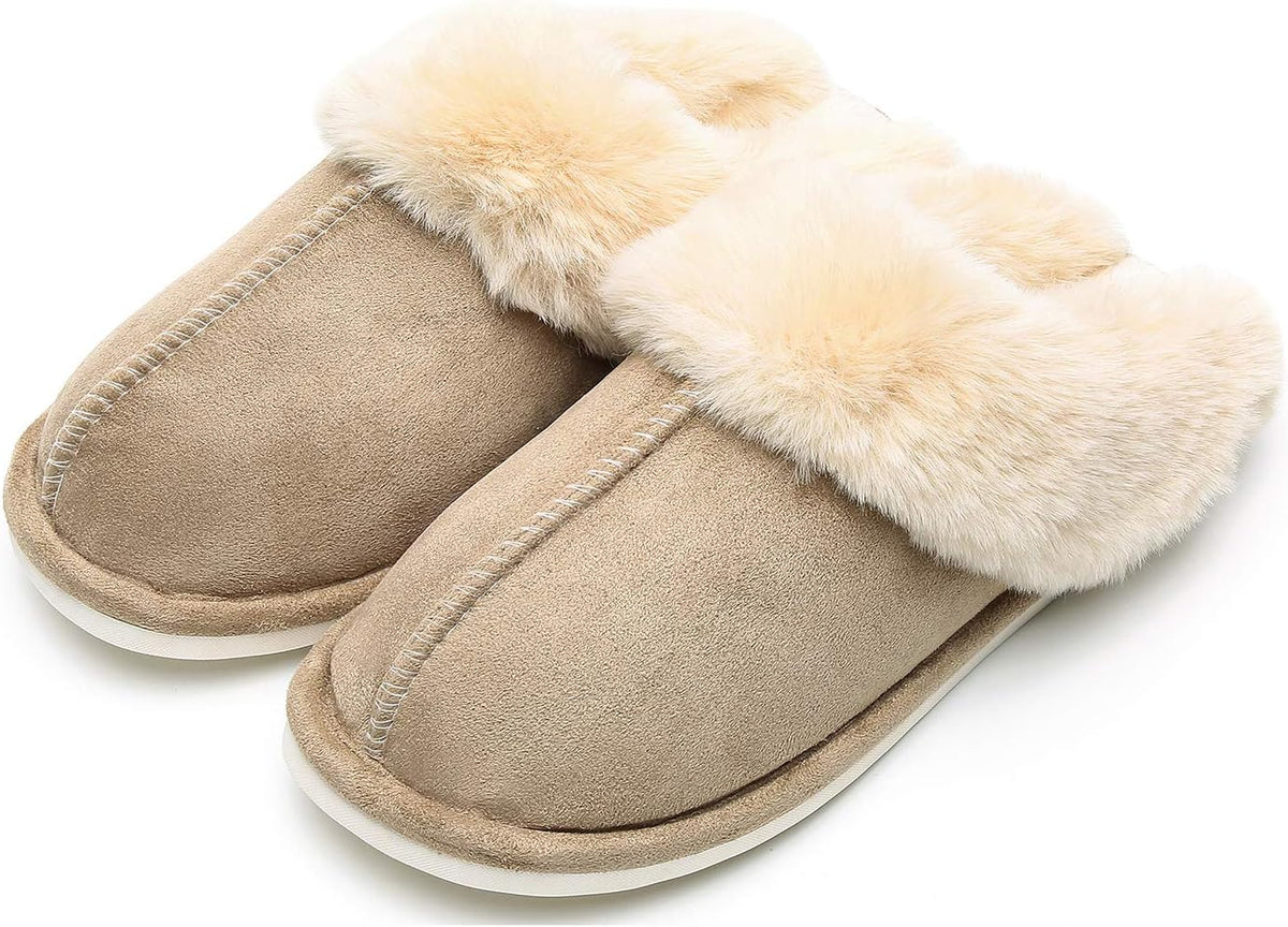 Epsion Womens Winter Warm Slipper Faux Fur Fluffy Slip-On House Slippers Suede Plush Lined/Anti-Skid Sole Indoor Outdoor