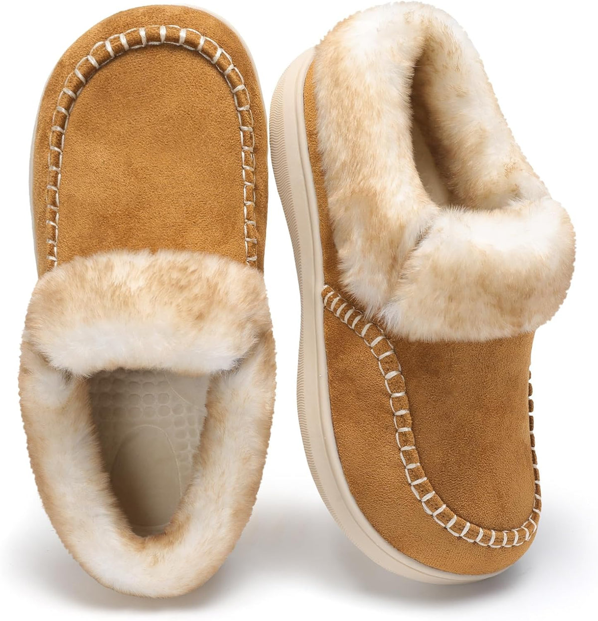 LeIsfIt Women's Fuzzy Slippers Wide Toe Box Memory Foam House Shoes