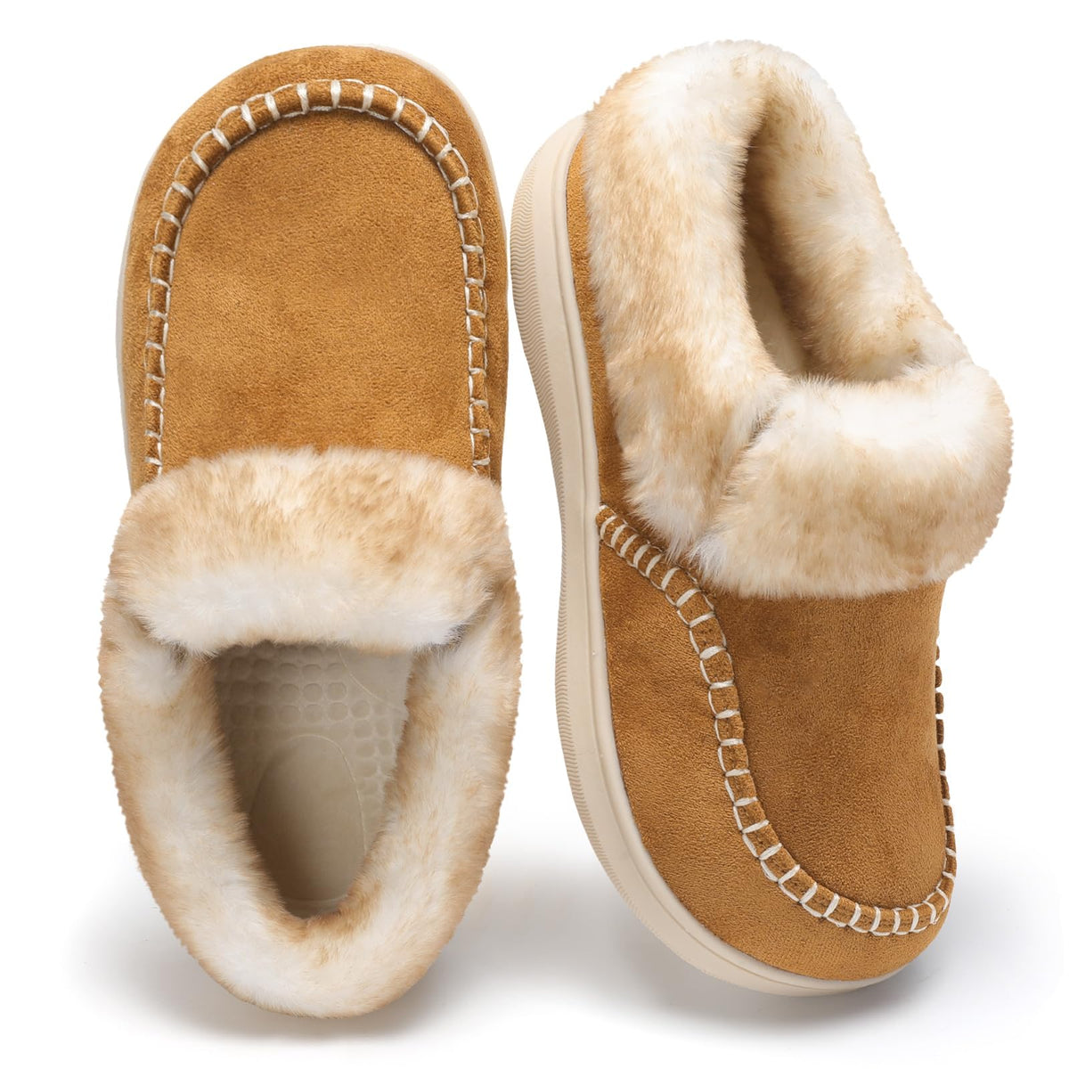 LeIsfIt Women's Fuzzy Slippers Wide Toe Box Memory Foam House Shoes