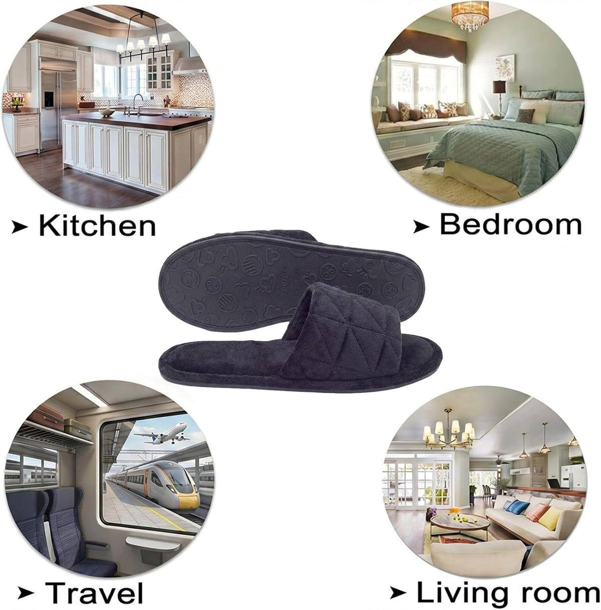 Women's Open Toe House Slippers Soft Velvet Portable Memory Foam GRS