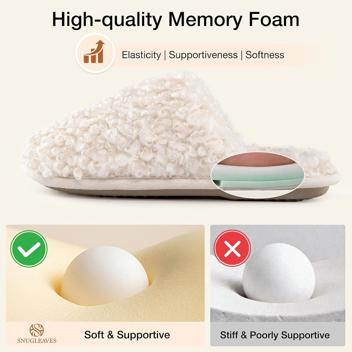 Snug Leaves Women's Scuff Slippers Furry Cute Memory Foam House Shoes