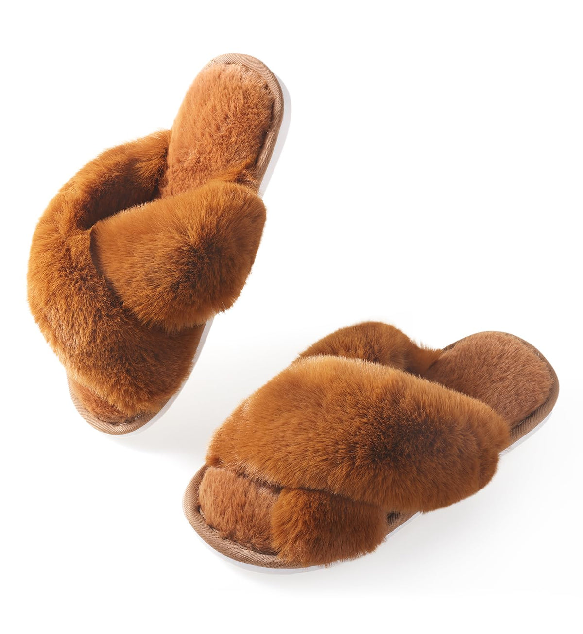 Ankis Memory Foam Fuzzy Slippers for Women,Open Toe House Shoes