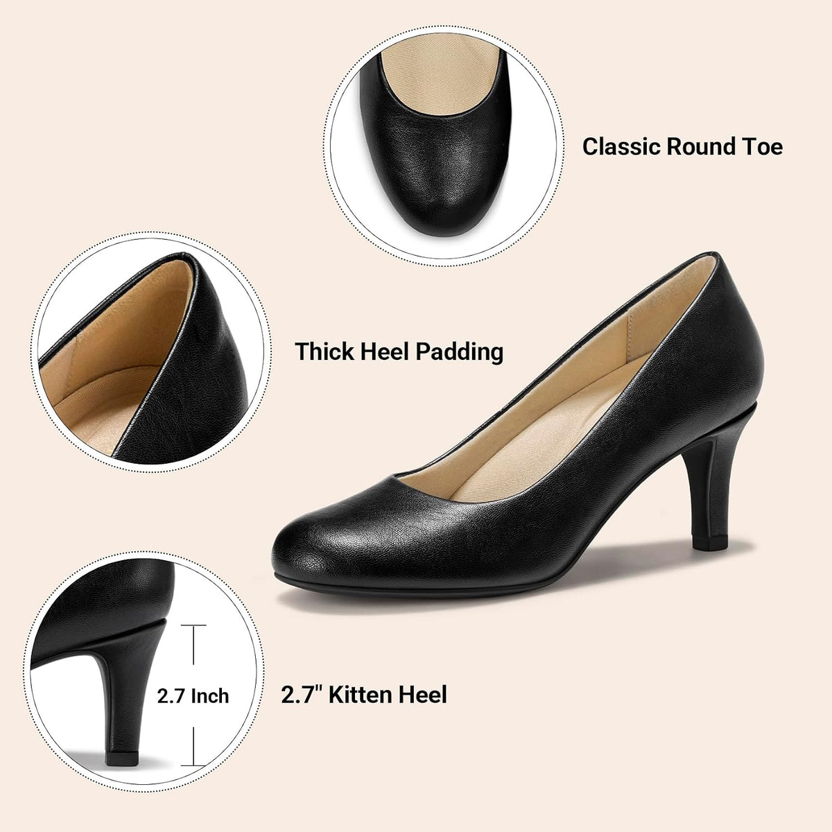 FITORY Women's Kitten Heels Closed Round Toe Pumps Comfortable Dress Shoes