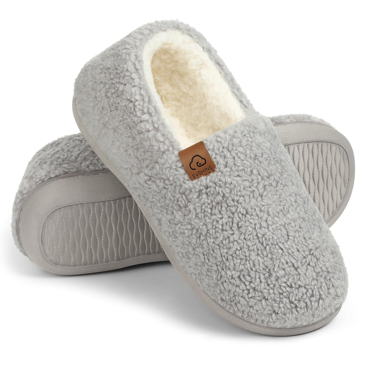 Evshine Cozy Curly Fleece Memory Foam Fuzzy Slippers for Women