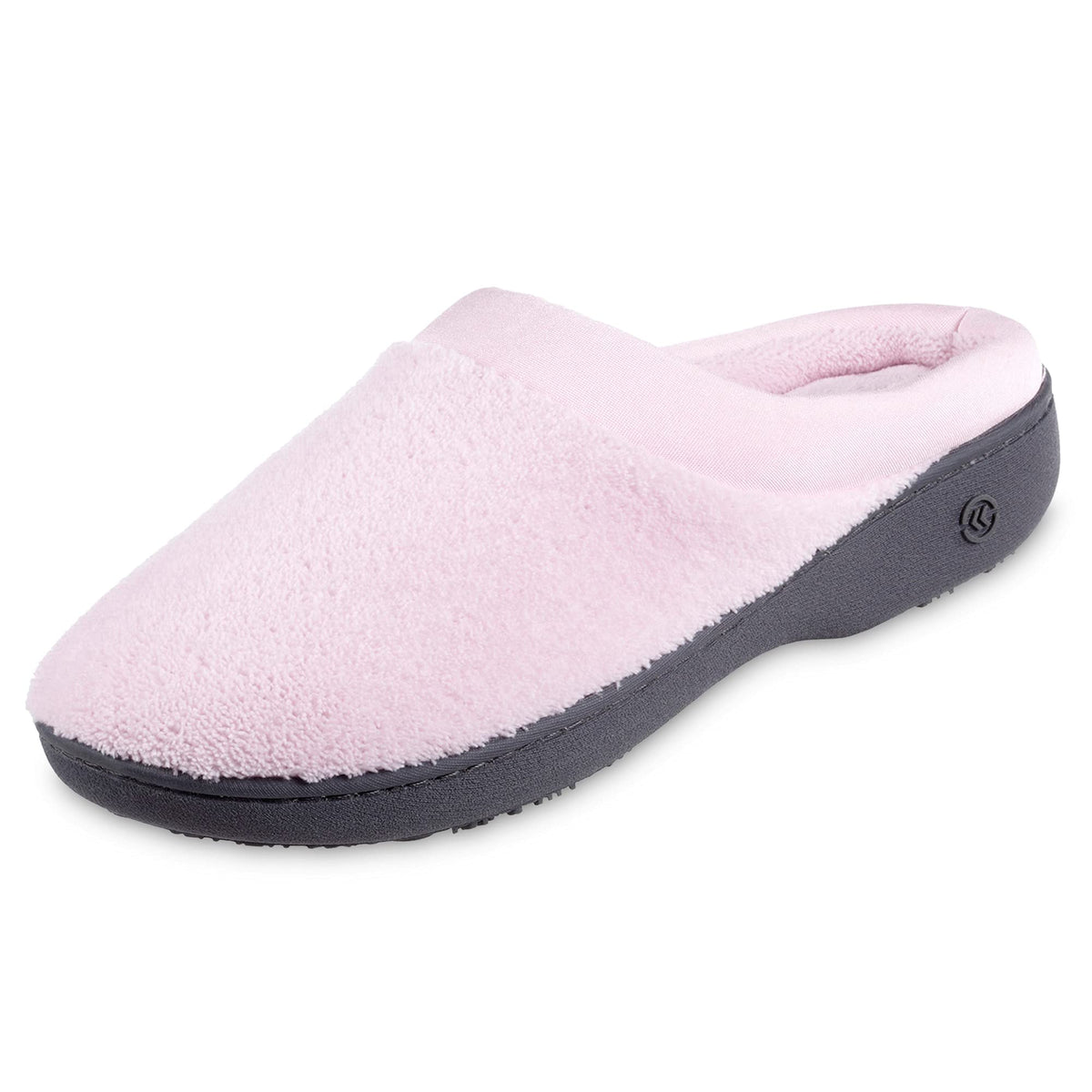 isotoner womens Terry and Satin Slip on Cushioned Slipper With Memory Foam for Indoor/Outdoor Comfort