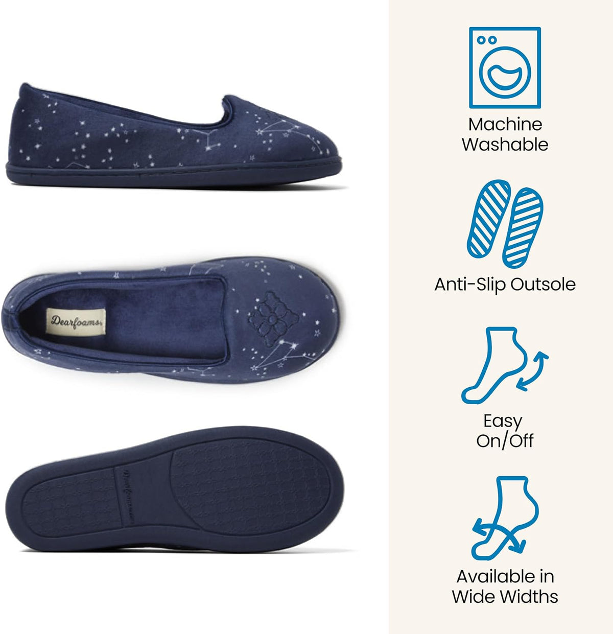 Dearfoams Women's Rebecca Soft Memory Foam Lightweight House Shoes Cozy Loafer with Warm Lining and Wide Widths Slipper