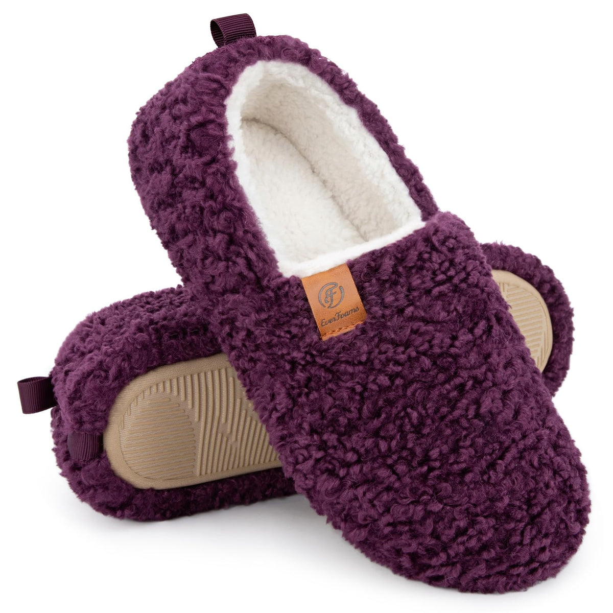 EverFoams Women’s Soft Curly Slippers Memory Foam Lightweight House Shoes