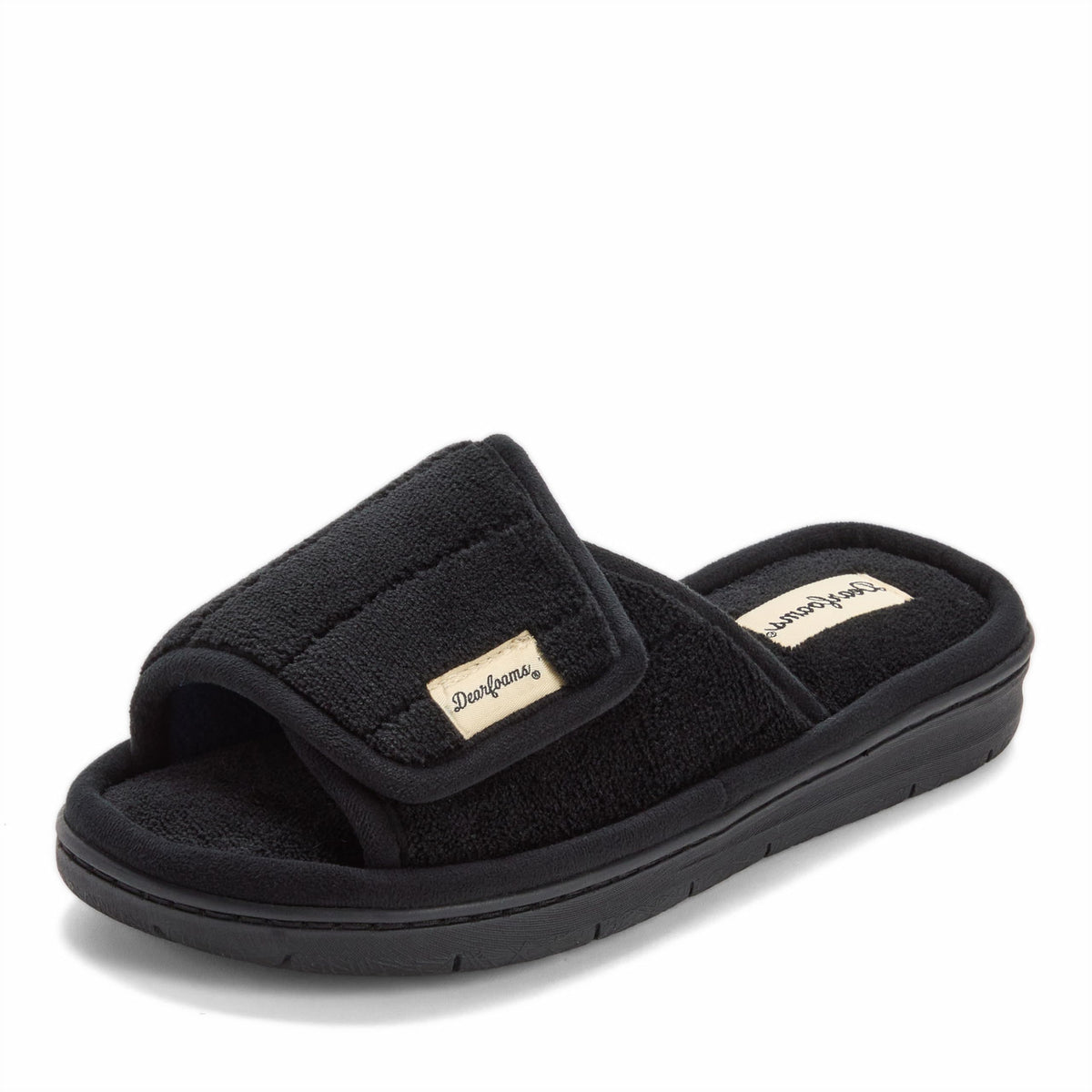 Dearfoams Mickey Adjustable Terry Slide, Memory Foam Washable Open Toe Indoor Summer House Slippers