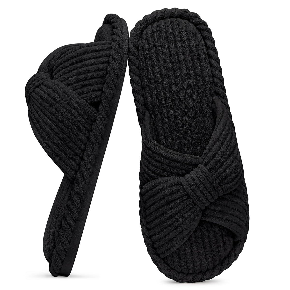 Evshine Summer House Slippers for Women Corduroy Open Toe Indoor Slippers