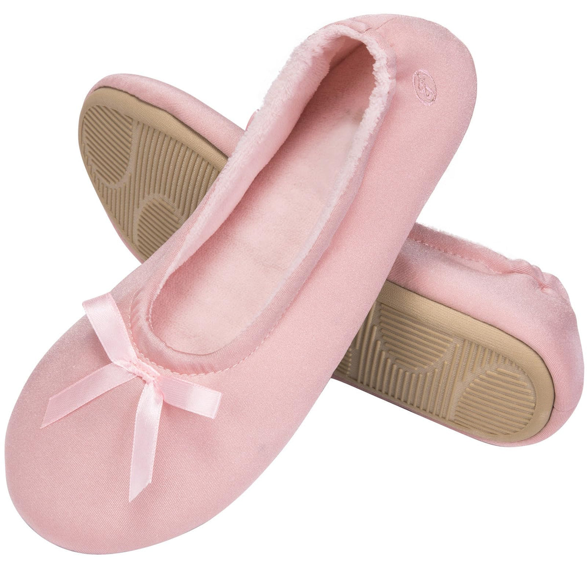 EverFoams Women's Satin Ballerina Slippers Memory Foam House Indoor Shoes