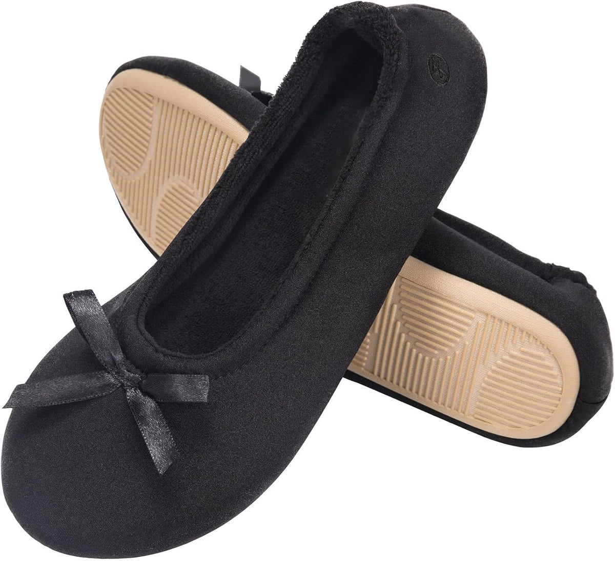 EverFoams Women's Satin Ballerina Slippers Memory Foam House Indoor Shoes