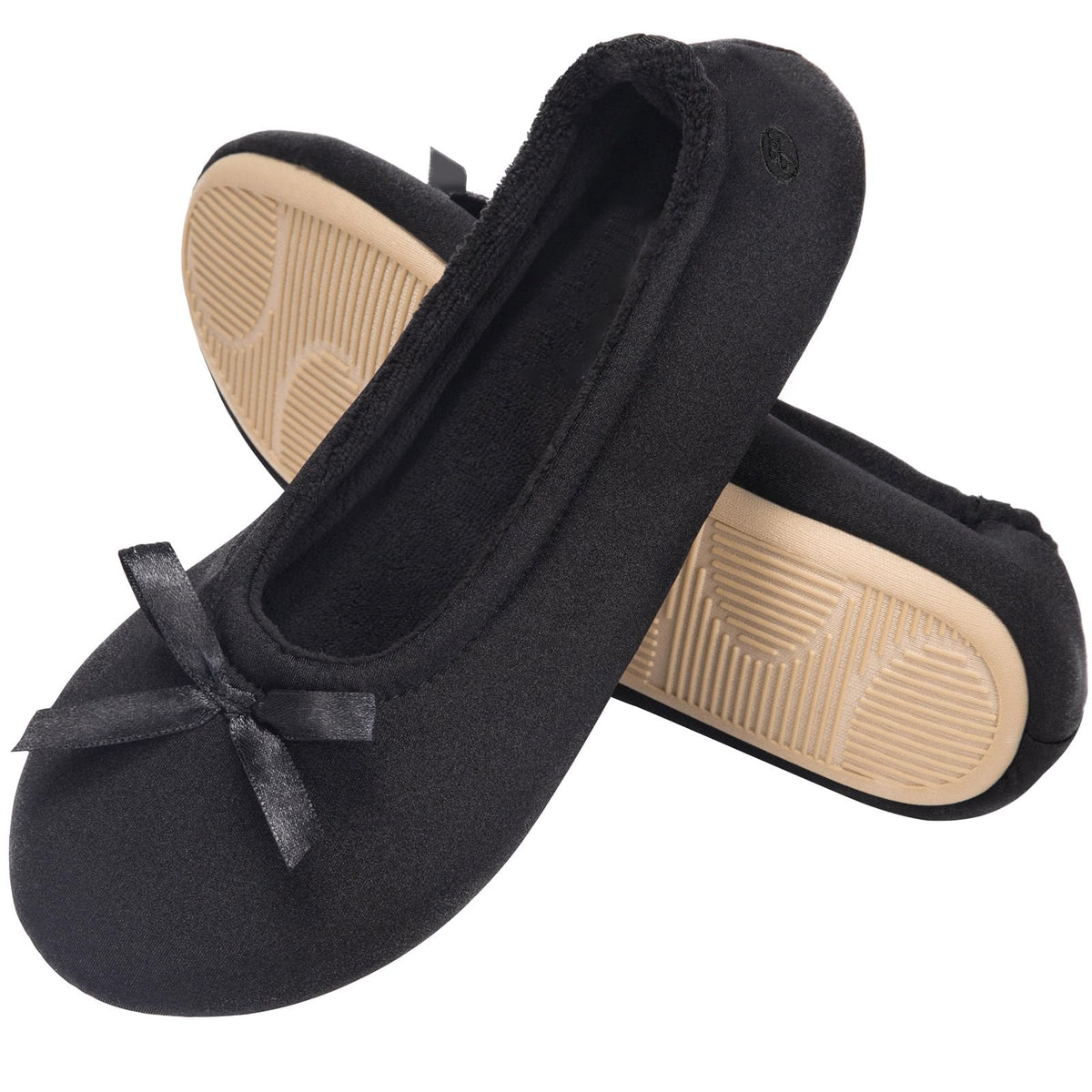 EverFoams Women's Satin Ballerina Slippers Memory Foam House Indoor Shoes