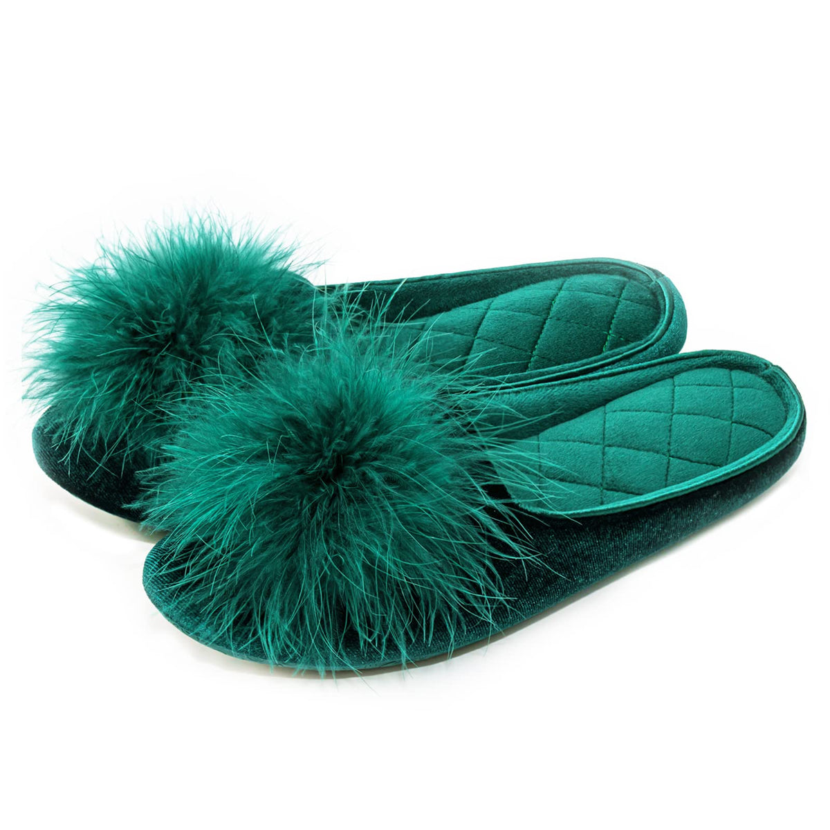 GRITHEIM Women's Fuzzy Pom Pom Velvet Memory Foam House Slippers Ladies Cozy Chenille Knit Bedroom Slippers Non-slip Sole Indoor Outdoor