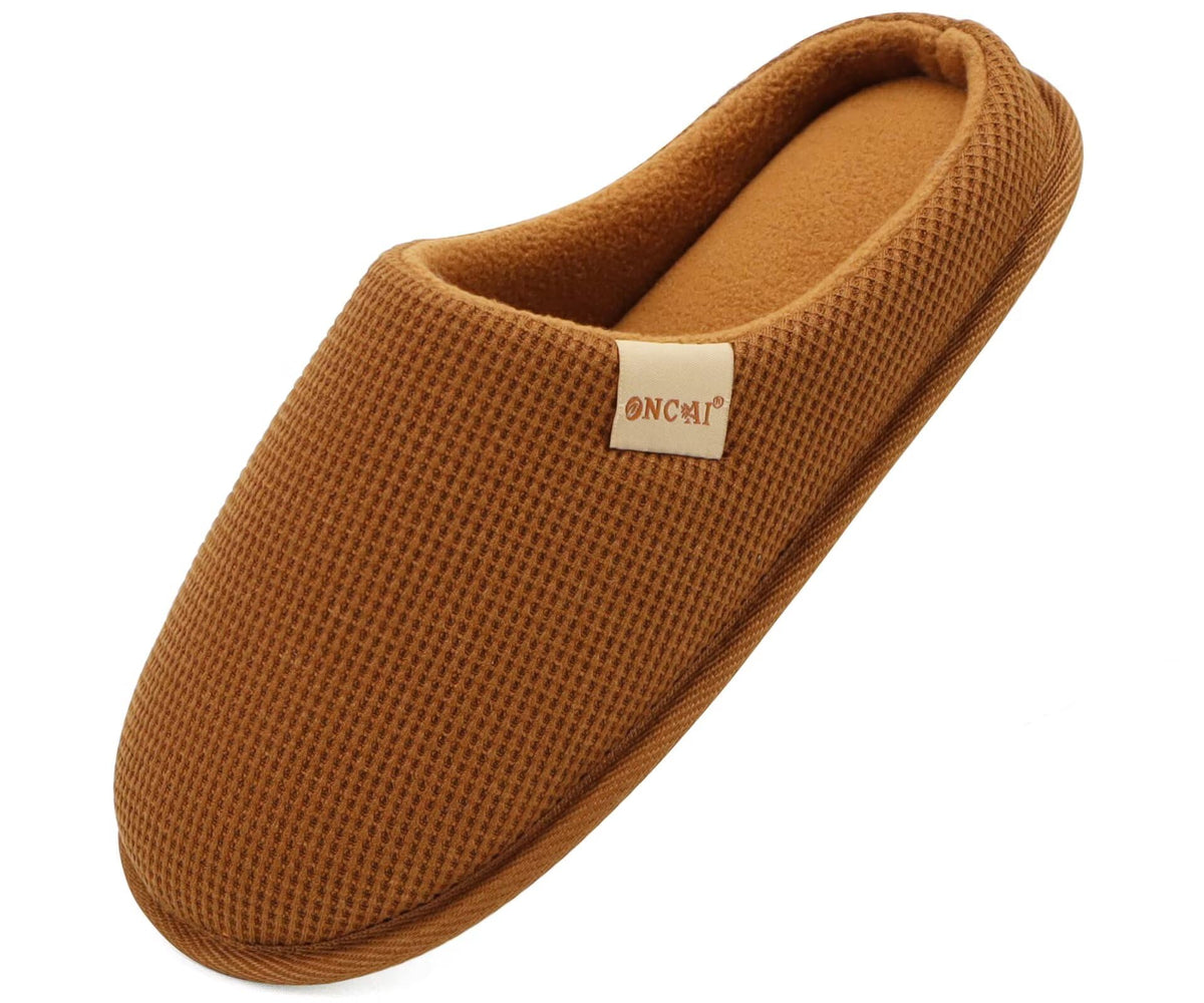 ONCAI Women's House Slippers, Cushion Memory Foam Waffle Upper Home Comfortable Warm Winter Cozy Soft Lightweight Indoor Best House Shoes Non-slip Rubber Sole US Size 5-11
