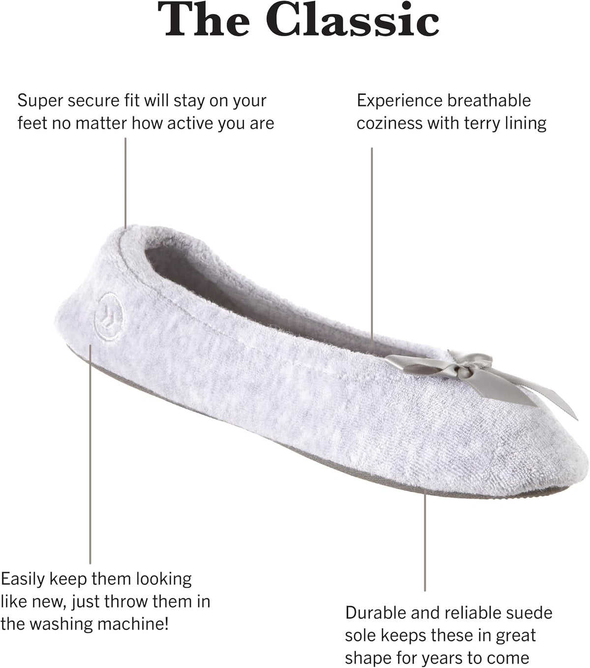 Isotoner Women's 2 Pack Mictroterry Ballerina Slipper with a Satin Bow