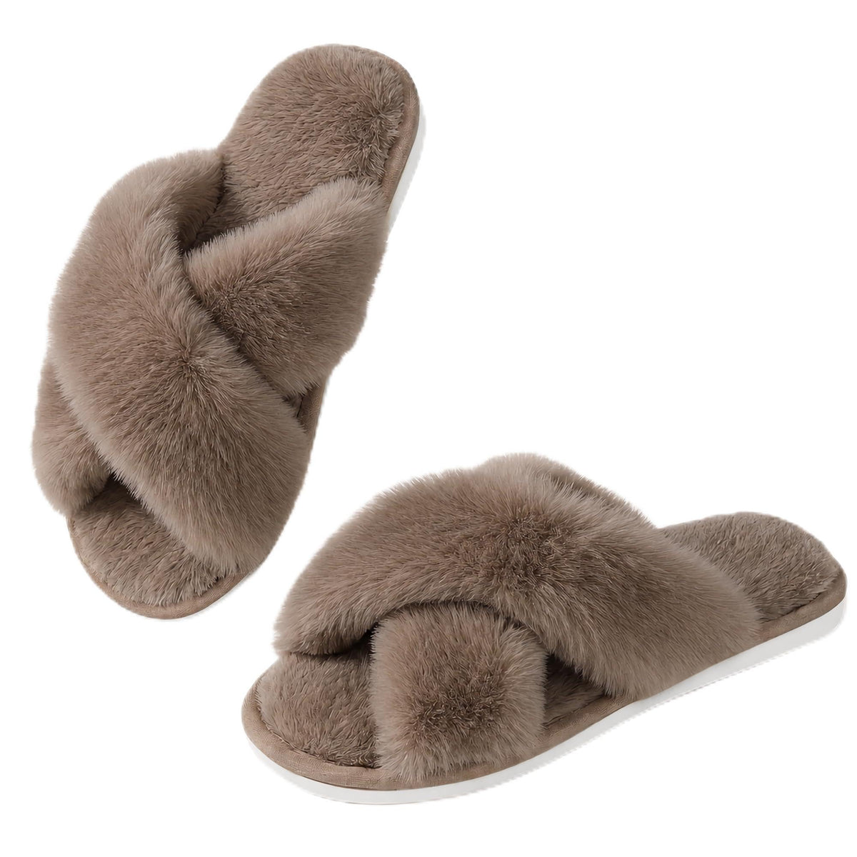 Ankis Memory Foam Fuzzy Slippers for Women,Open Toe House Shoes