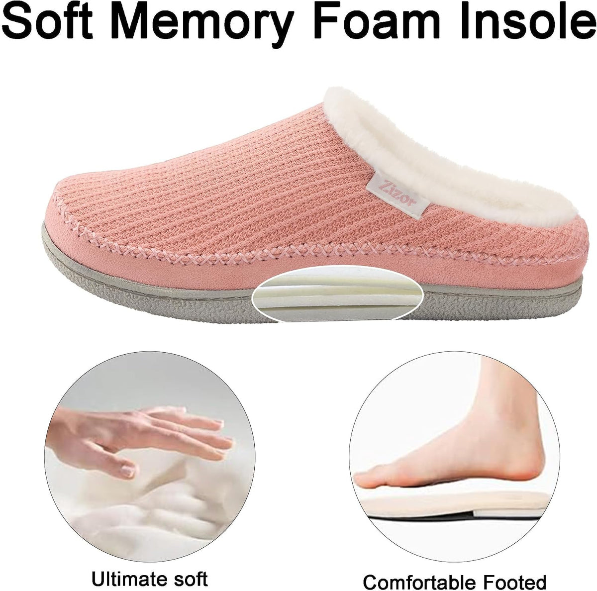 Zizor Women's Fuzzy House Slippers Memory Foam Indoor