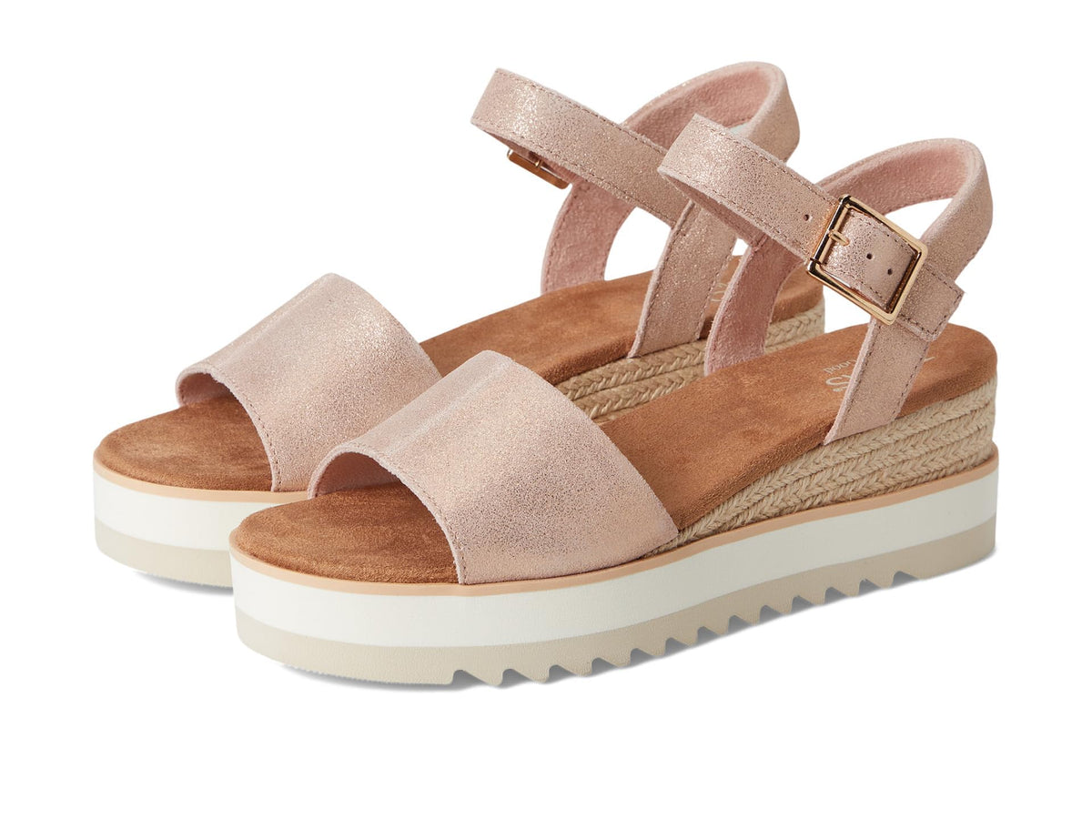 TOMS Women's Diana Wedge Heel Sandal, Leather Upper, Rope-Wrapped Midsole, Adjustable Strap, Buckle, OrthoLite Insole