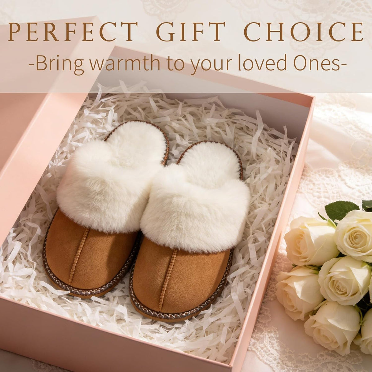 GOEWY Fuzzy Slippers for Women Memory Foam House Shoes Warm Gifts