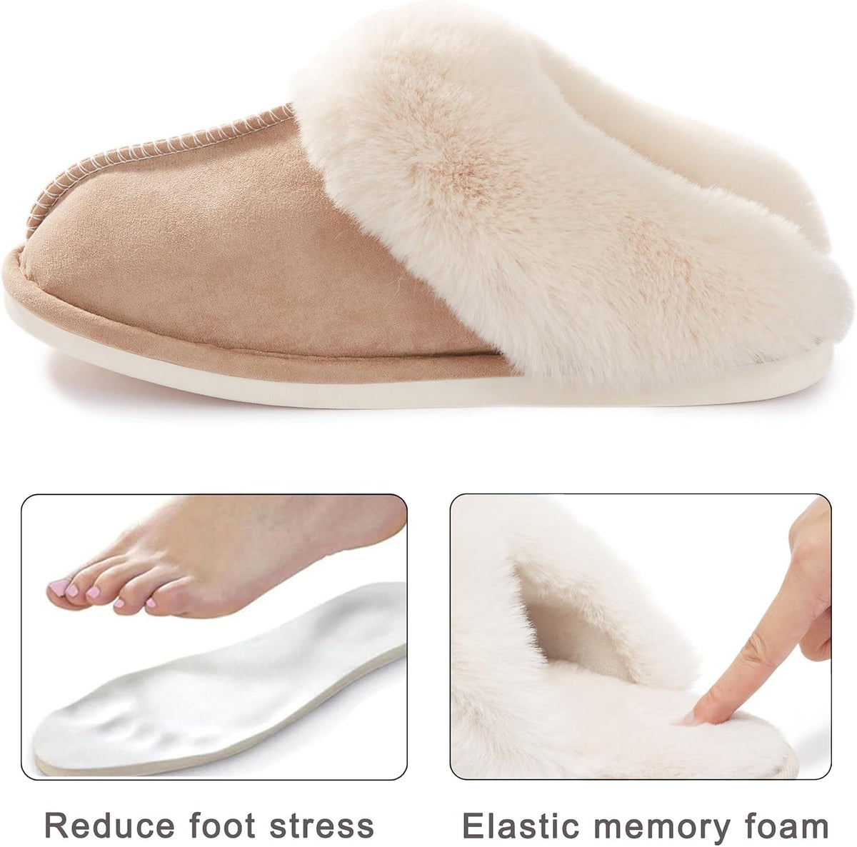 Donpapa Womens Fuzzy Slippers Memory Foam Warm Cozy Indoor House Shoes