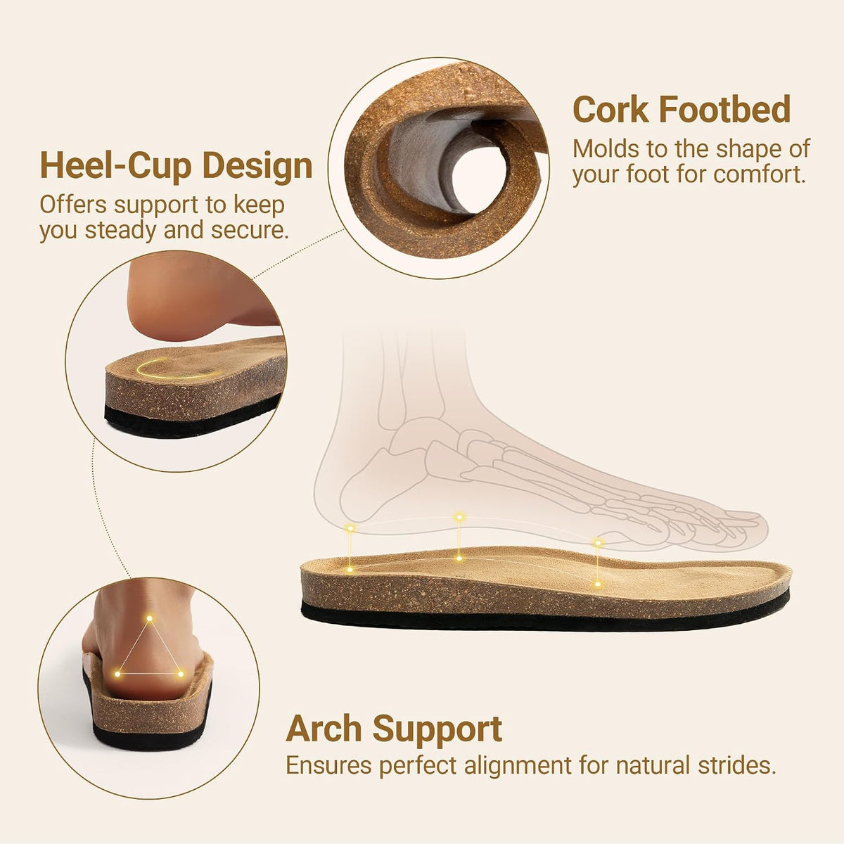 DREAM PAIRS Women's Leather Cork Footbed Summer Sandals