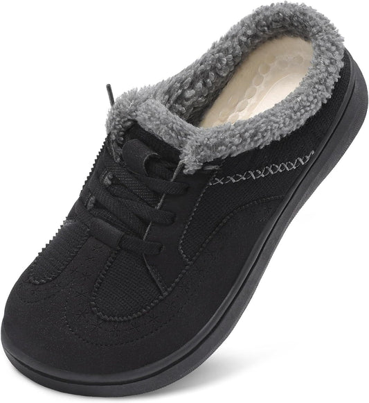 Womens Wide Slippers Comfy Memory Foam House Shoes Fuzzy Lined Mules