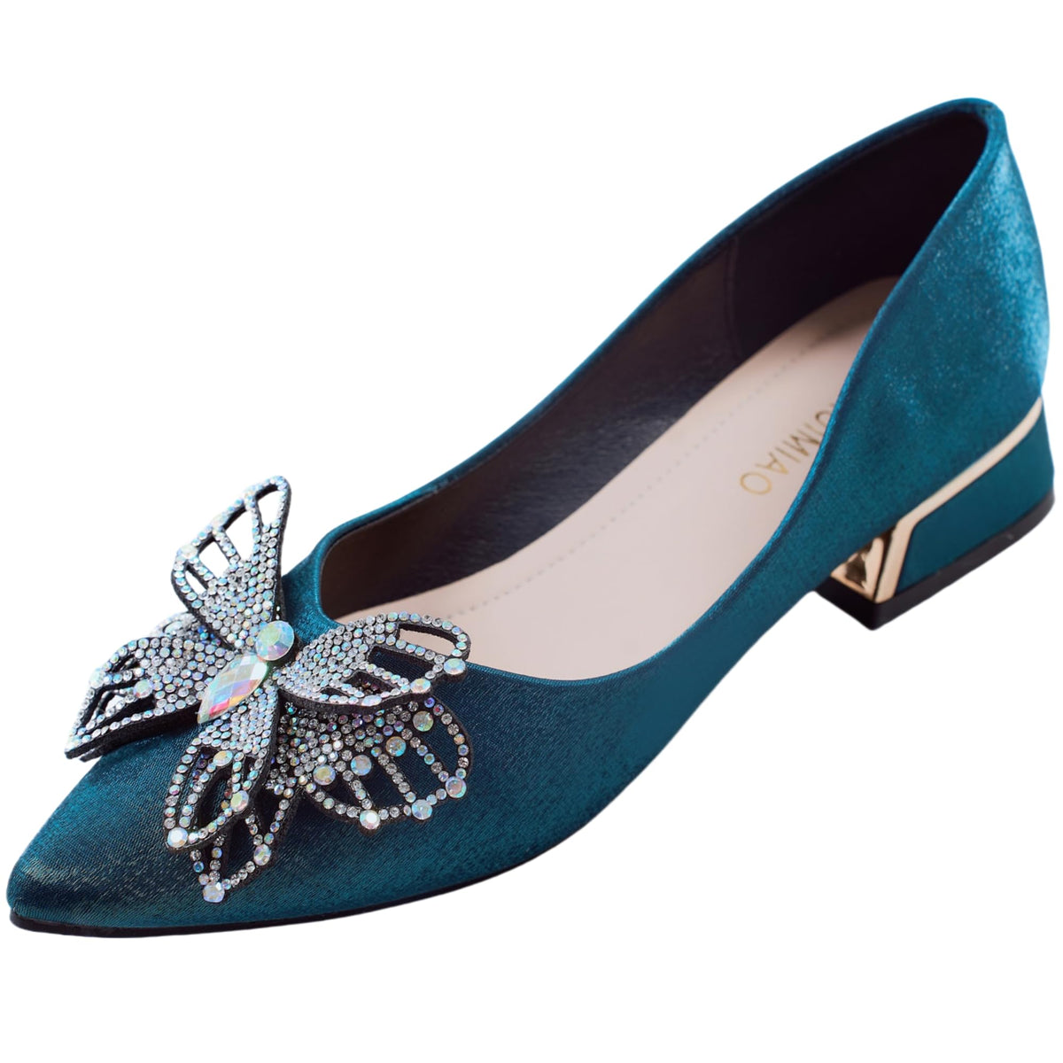 Women's Pumps, Closed Toe Chunky Heels for Women, Comfortable Work Pumps Shoes, Pointed Toe Rhinestones Dress Wedding Pumps for Women