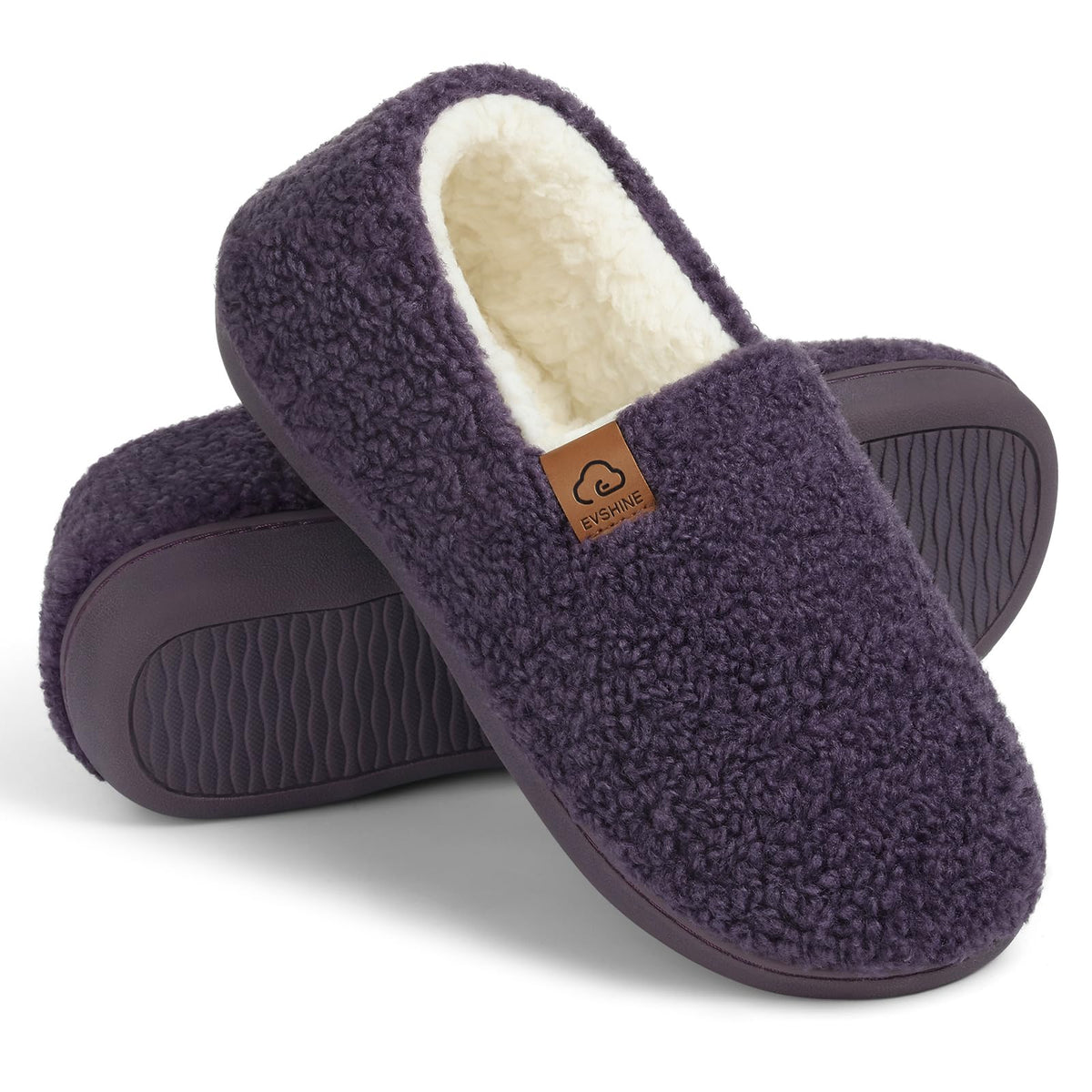 Evshine Cozy Curly Fleece Memory Foam Fuzzy Slippers for Women