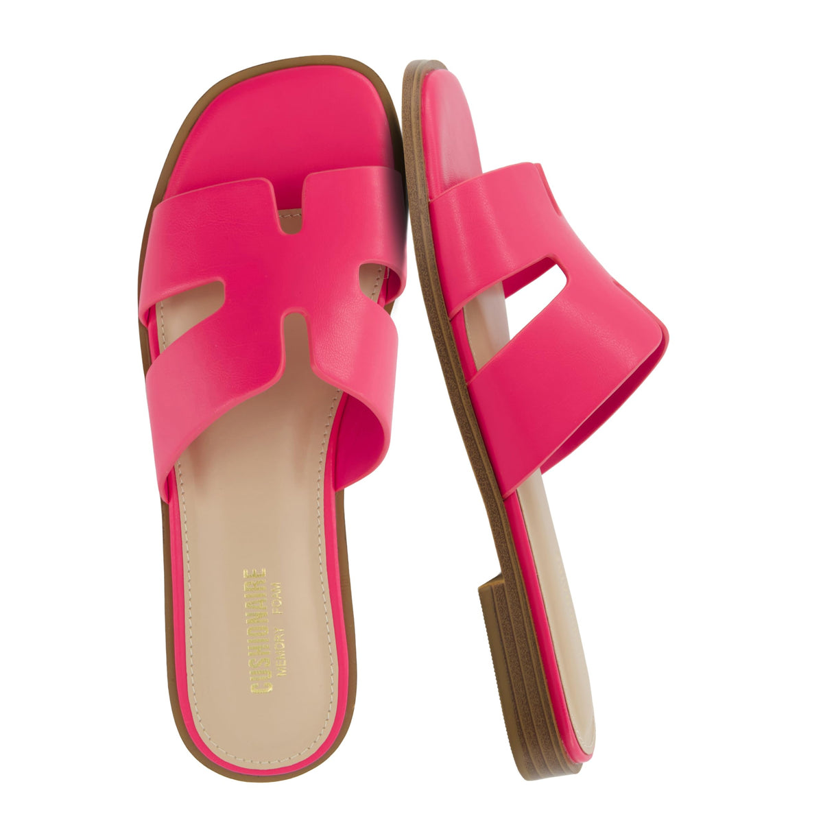 CUSHIONAIRE Voyage Cutout Strap Slides for Women, Slip On Summer Flats, Trendy Footwear, Memory Foam Vegan Leather Comfortable Vacation Style Sandals