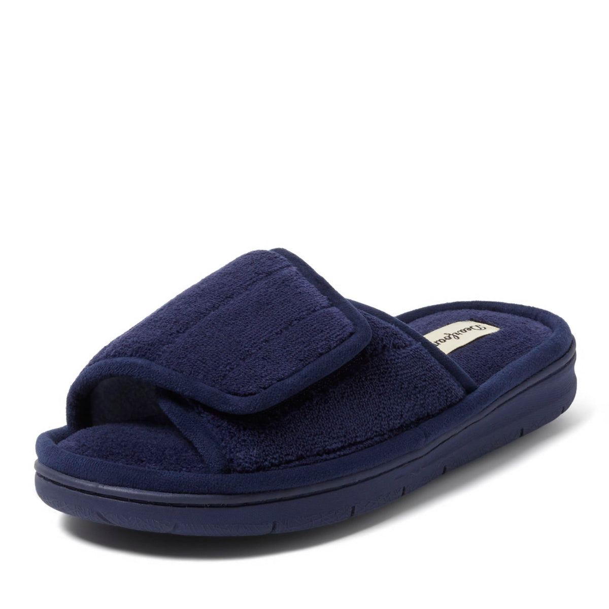 Dearfoams Mickey Adjustable Terry Slide, Memory Foam Washable Open Toe Indoor Summer House Slippers
