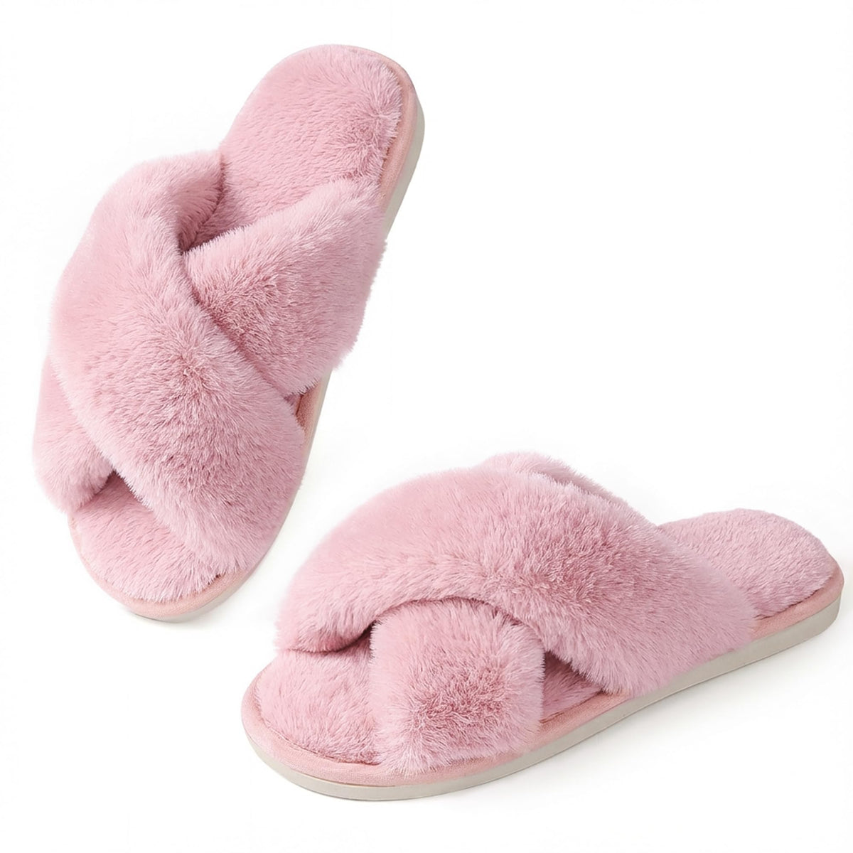 Ankis Memory Foam Fuzzy Slippers for Women,Open Toe House Shoes