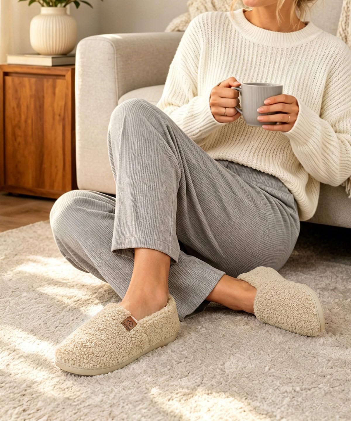 Evshine Cozy Curly Fleece Memory Foam Fuzzy Slippers for Women